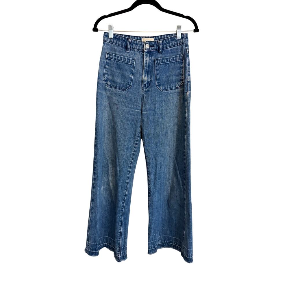 Rolla's Womens High Rise Wide Leg Jeans Sz 27 Blue Denim Retro 70s Patch Pocket